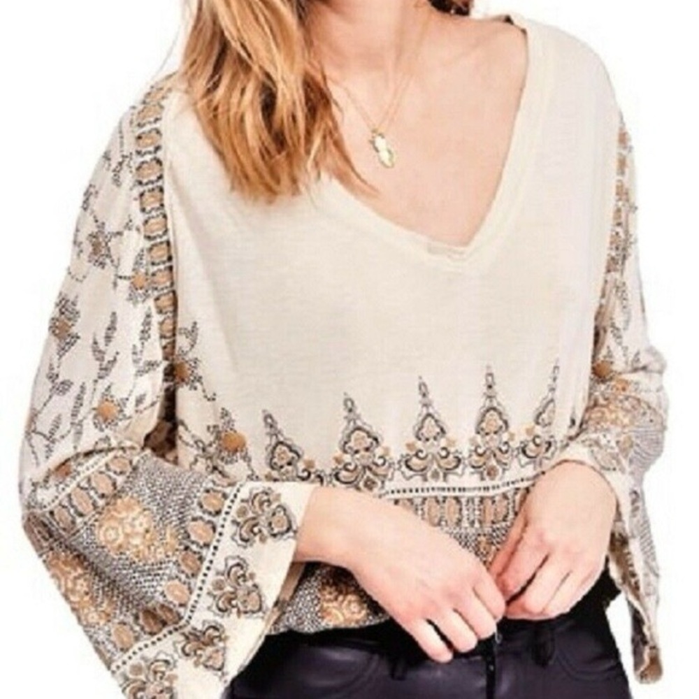 Free People Lightweight Cream Medallion Print Box Top